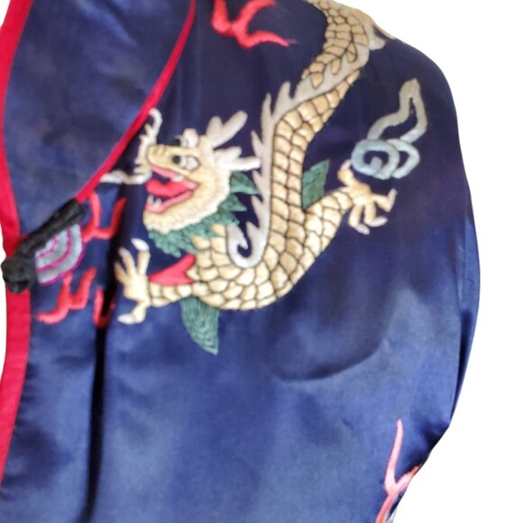 Vintage Handmade Unisex Chinese Silk Kimono Jacket Blouse Robe Royal Blue Sz O/S - Picture 3 of 9